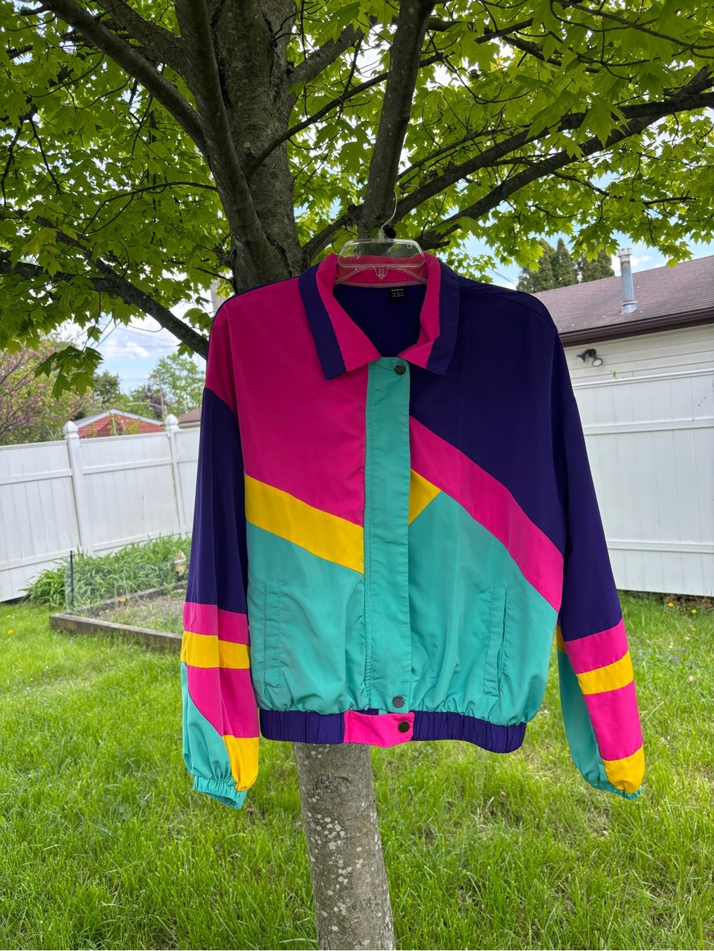 Retro Vibe Colorblock Windbreaker Jacket - Teal, Pink, Purple, and Yellow